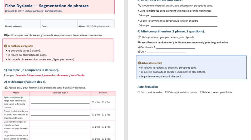 Dyslexie : Activités pour élèves dyslexiques dans Word : Fiches à télécharger