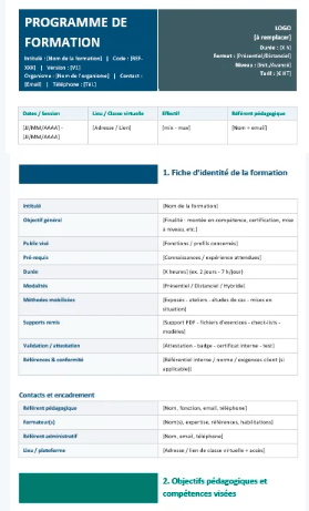 Modèle de Programme de formation dans Word