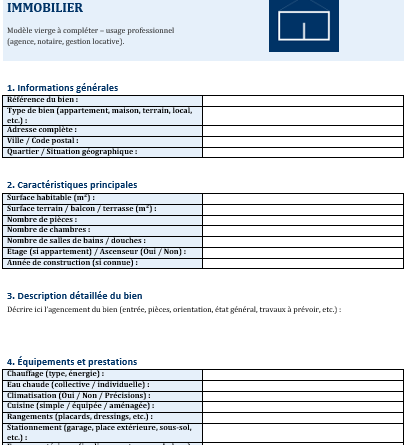 Modèle de fiche descriptive de bien immobilier vierge (format Word)
