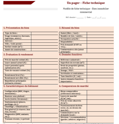 Modèle fiche technique bien immobilier ( Word et Excel)