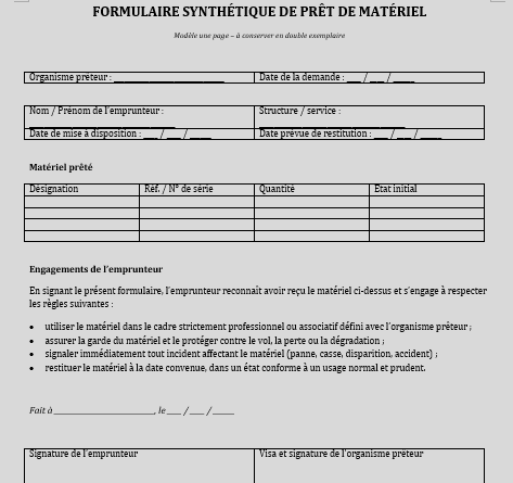 Modèle de formulaire de prêt de matériel (format Word)