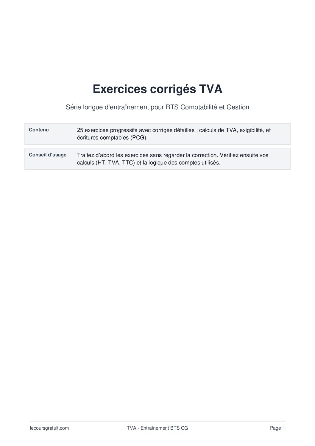 Exercices corrigés TVA BTS CG : 25 cas progressifs avec corrigés détaillés