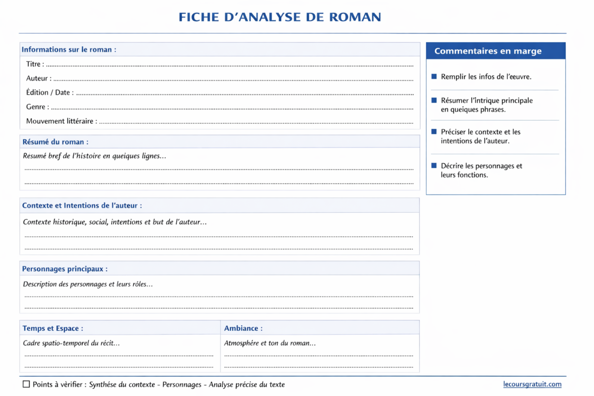 Comment analyser un roman ? Fiche d'analyse roman à télécharger