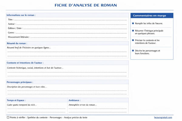 Comment analyser un roman ? Fiche d'analyse roman à télécharger