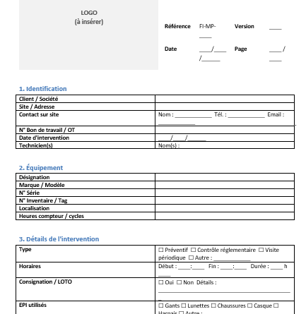 Fiche d’intervention de maintenance préventive : Modèle Word et Excel