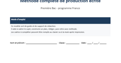 Méthode complète de production écrite en Première Bac : fiche Word d’aide à la rédaction