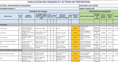 DUERP modèle Excel et exemple d’utilisations