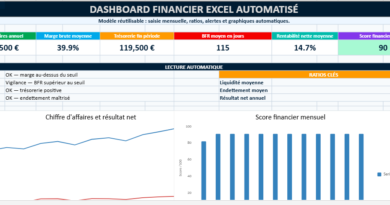 Tableau de bord financier sur Excel Modèle Excel d’analyse financière automatisée avec graphiques