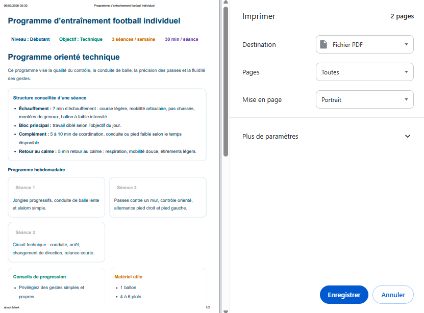 Programme d’entraînement football individuel