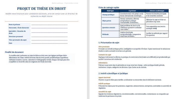 Modèle de projet de thèse en droit à télécharger