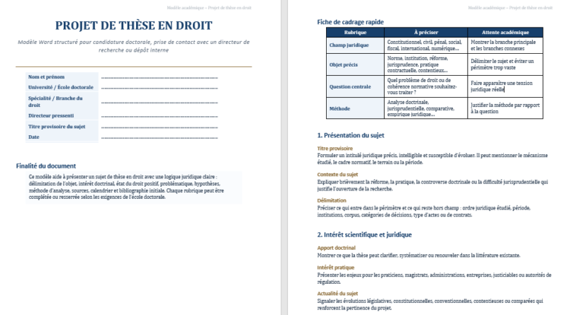 Modèle de projet de thèse en droit à télécharger