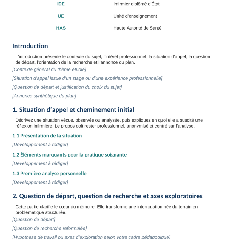 Mémoire de fin d’étude infirmier   modèle à télécharger extrait