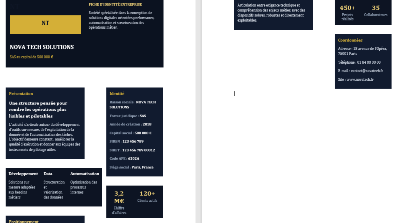 Fiche technique d’une entreprise : méthode, structure + Exemple