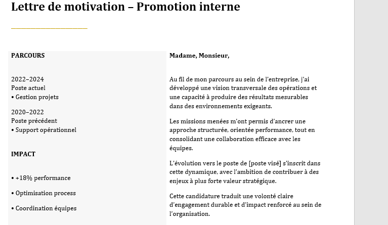 Lettre de motivation promotion interne