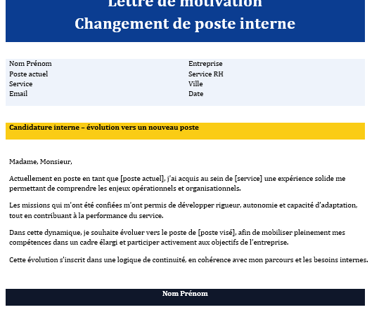 Lettre de motivation mutation interne : Modèles & Exemples Word