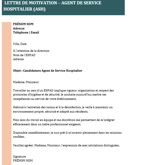 modèle lettre de motivation agent de service hospitalier EHPAD prêt à remplir
