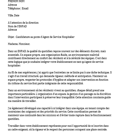 Lettre de motivation EHPAD