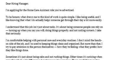 Home Care Assistant Cover Letter