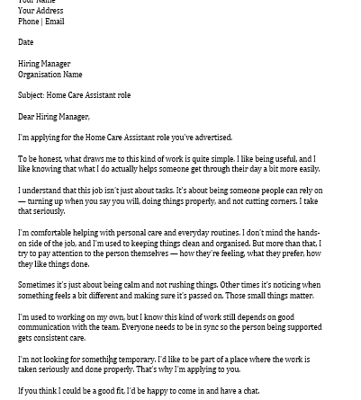 Home Care Assistant Cover Letter