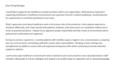 Healthcare Assistant Cover Letter in Word