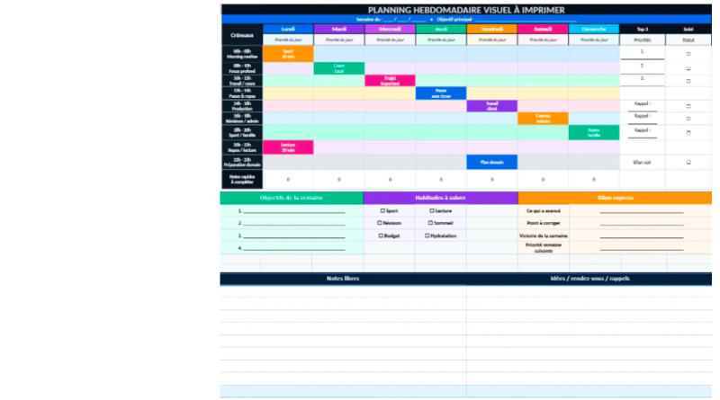 Planning Hebdomadaire Excel à Imprimer