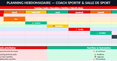 Planning Hebdomadaire Excel pour Salle de Sport