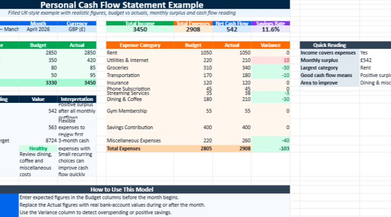 Personal Cash Flow Statement Example