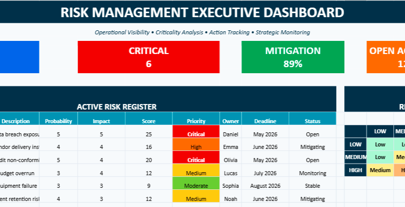 Risk Management Dashboard in Excel
