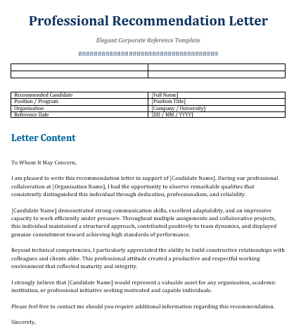 Recommendation Letter Templates  Word
