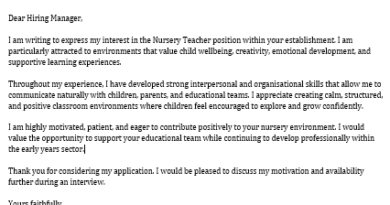 Nursery Teacher Cover Letter Examples + Free Premium Word Template