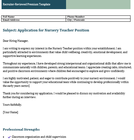 Nursery Teacher Cover Letter Examples + Free Premium Word Template