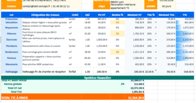 Modèle de fichier Excel pour les travaux de rénovation