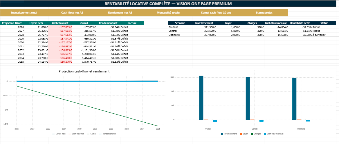 Rentabilité locative complète Excel
