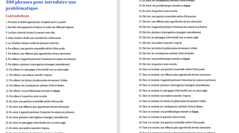 Liste de phrases pour introduire une problématique : enrichir ses introductions