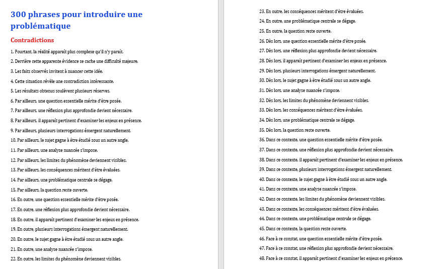 Liste de phrases pour introduire une problématique