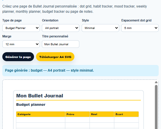 Générateur Bullet Journal : créez un organisateur A4 et imprimer entièrement personnalisé