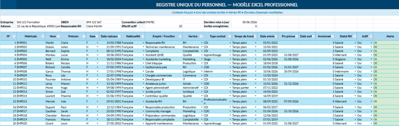Registre unique du personnel : modèle Excel, obligations et guide RH