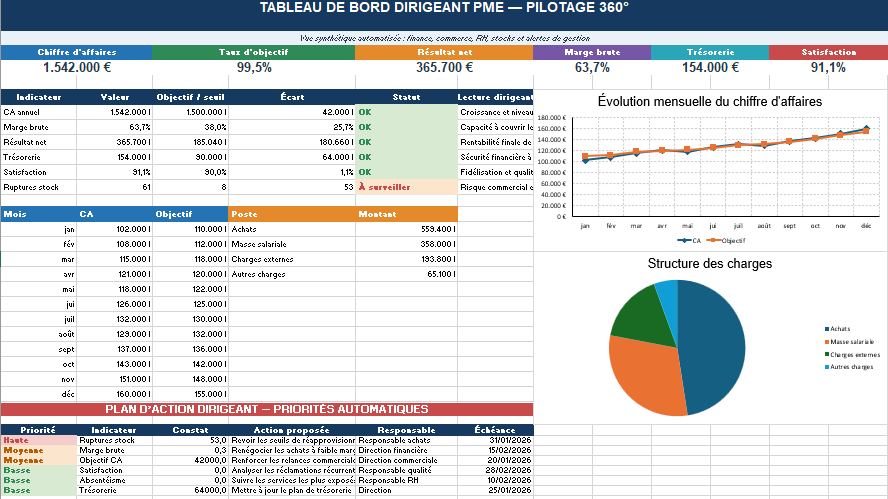 Tableau de bord Dirigeant PME Excel