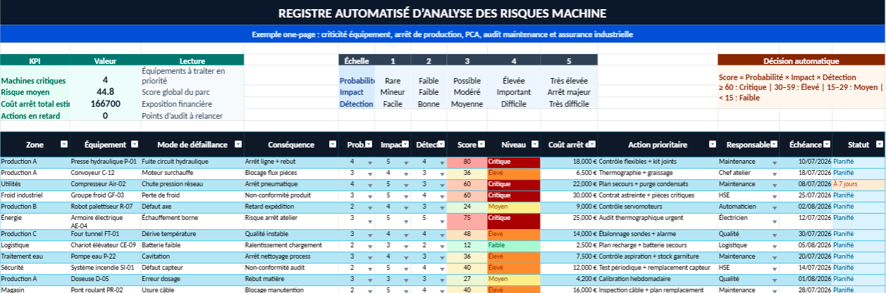 Modèle Excel d’analyse des risques machine