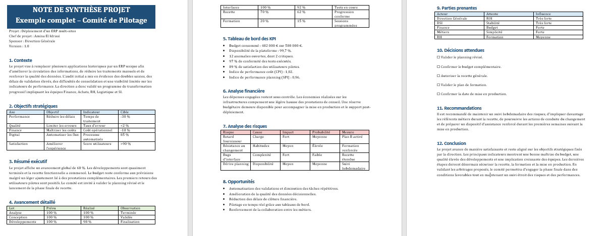 Note de synthèse projet