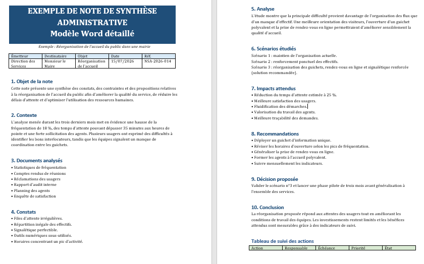 exemple de note de synthèse administrative détaillé