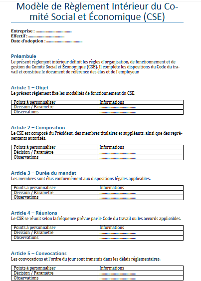 Modèle de règlement intérieur du CSE à télécharger au format Word
