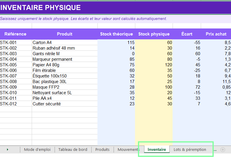 logiciel gestion stock date de péremption gratuit Excel