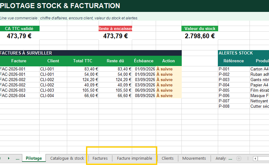 logiciel Excel de gestion de stock et facturation gratuit