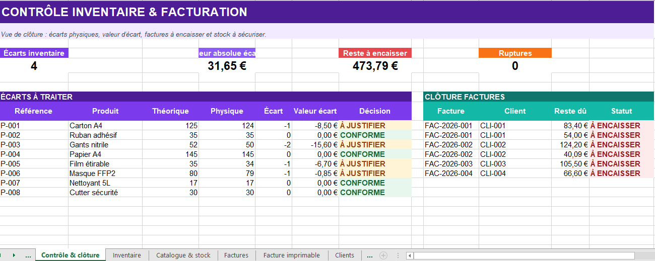 logiciel de gestion de stock inventaire et facturation gratuit Excel
