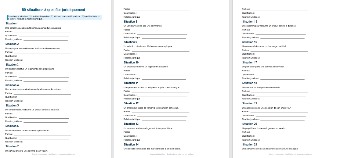 50 situations à qualifier juridiquement