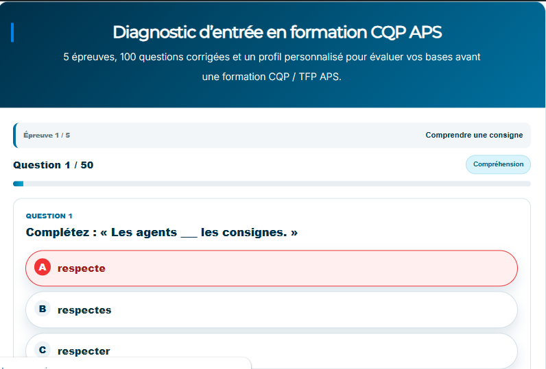 Test d’entrée en formation CQP APS : exemples, exercices corrigés et préparation au TFP APS