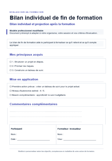 Bilan individuel de fin de formation