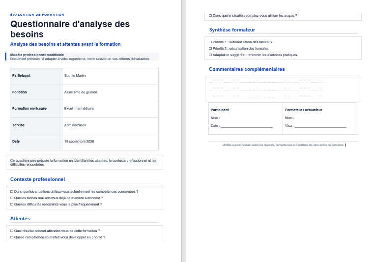 Questionnaire d'analyse des besoins