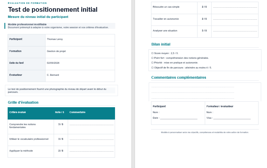 Test de positionnement initial